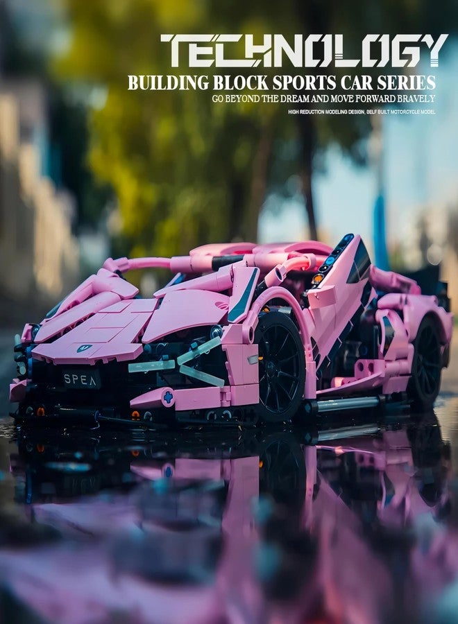Elecart 1280 PCS Pink Sports Car Building Blocks Set - Collector’s Edition MOC Supercar Model Kit for Kids & Adults | STEM Educational Toy for Boys & Girls Ages 6+ - Image 4